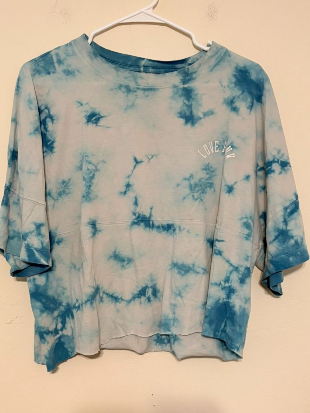 VS Pink Victoria's Secret Teal White Tie-Dye Cropped T-Shirt Size Medium